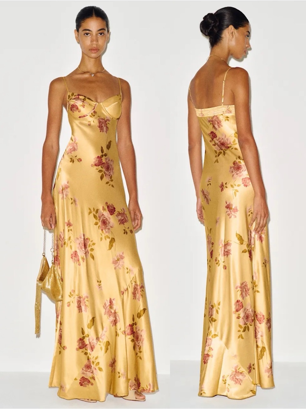 Reformation Neva Silk Floral Print Sleeveless Maxi Dress Sol Yellow NEW with tag